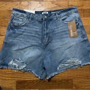 Kensie Vintage Distressed High Rise Blue Denim Shorts Size12/31
